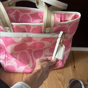 COPY - Coach Pink and White Heart Pattern Tote